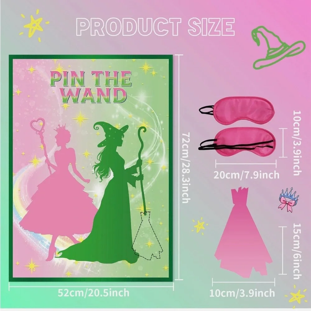 Pin the Wand Game Set with Green and Pink Colors